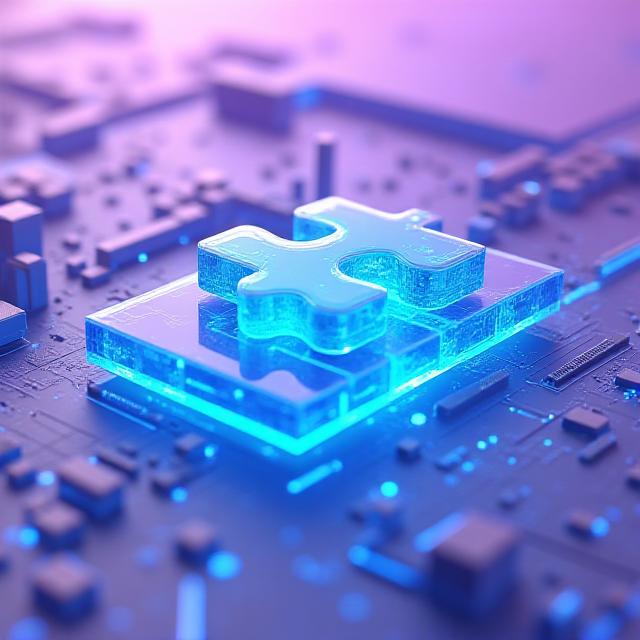 A vibrant 3D puzzle piece being expertly fitted into a complex system, representing custom Salesforce development.
